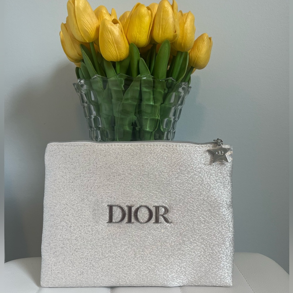 Authentic Dior Shimmering Silver Large Makeup Cosmetic Bag